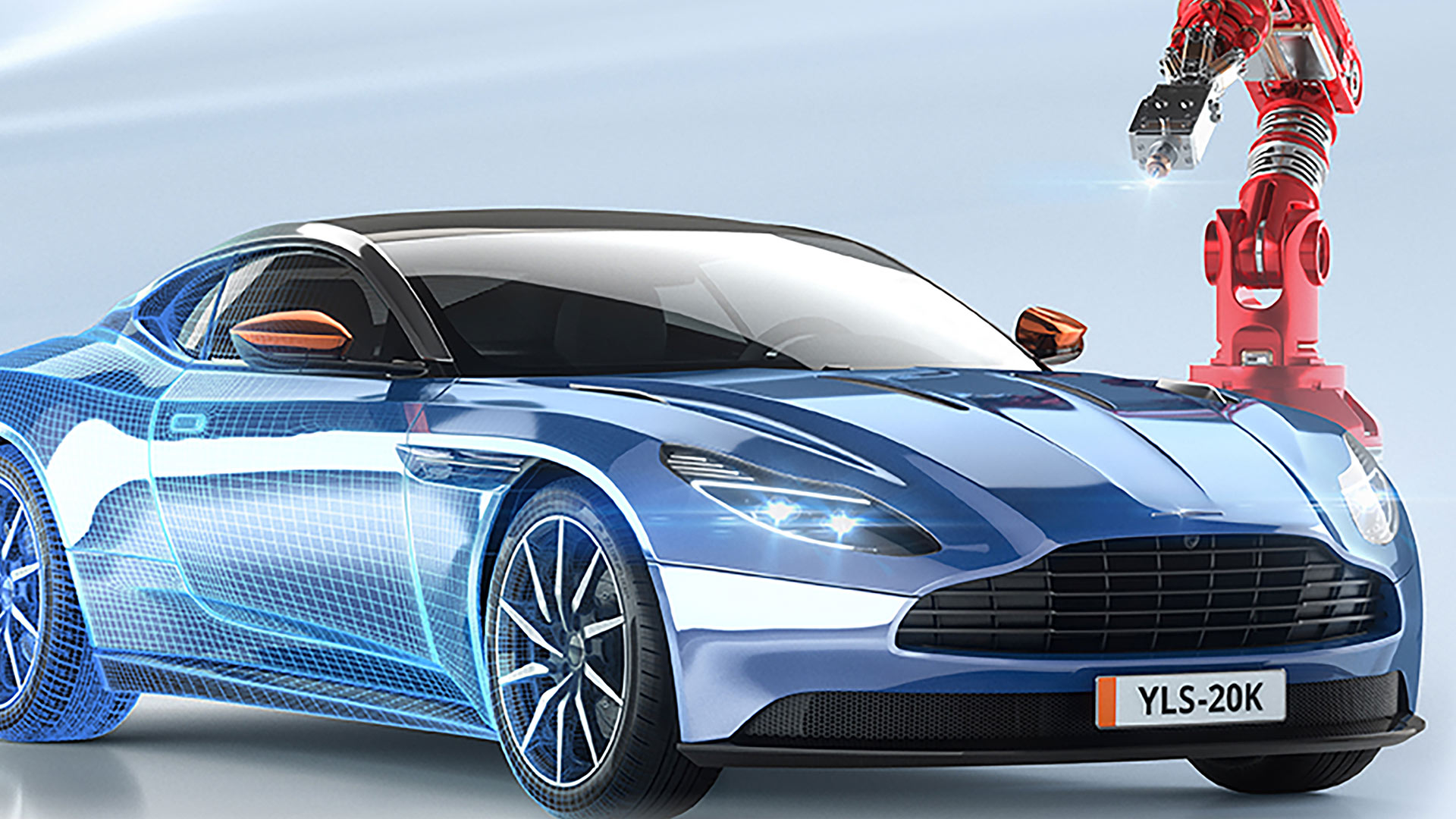 A modern car with a robotic laser welding system