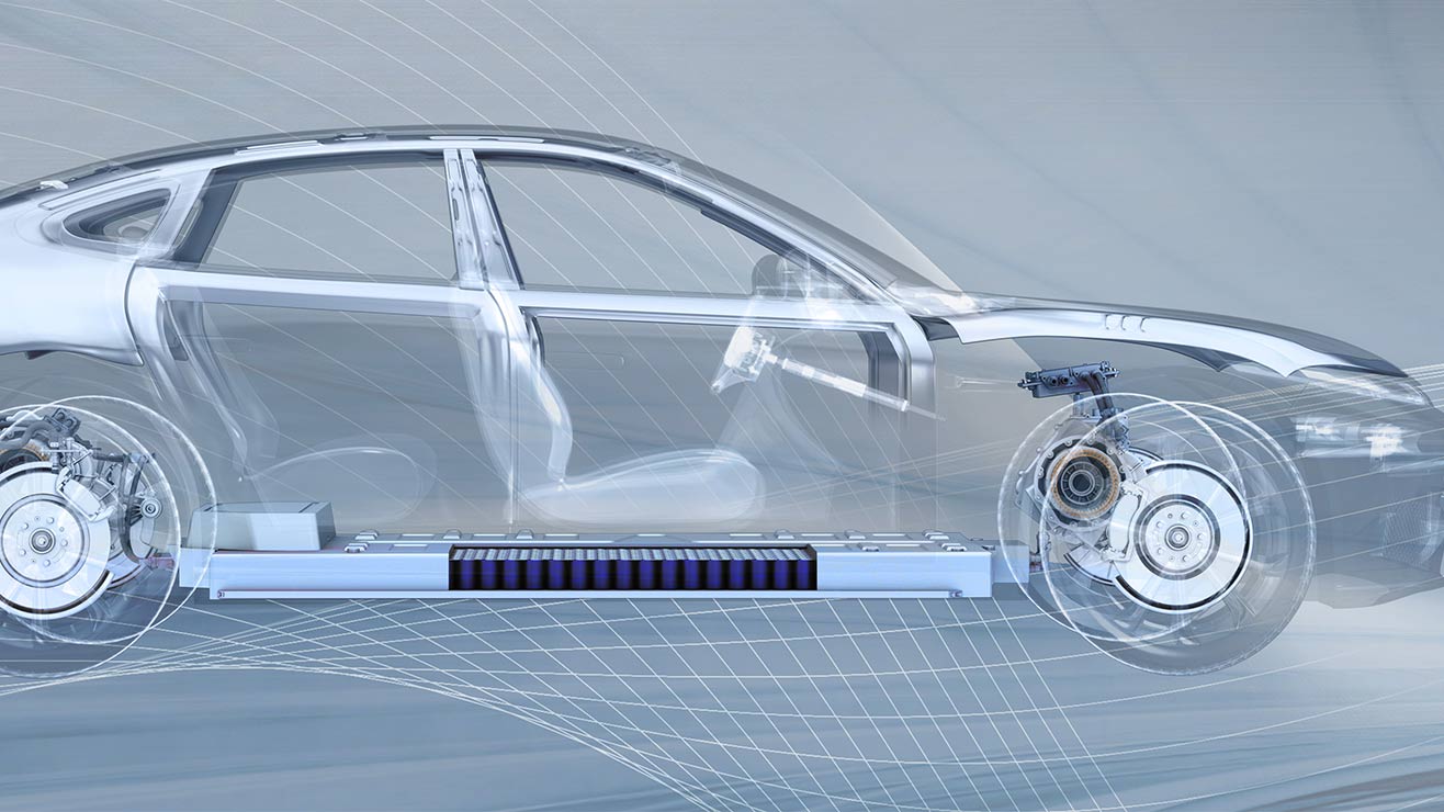Un vehículo eléctrico con una batería soldada por láser visible